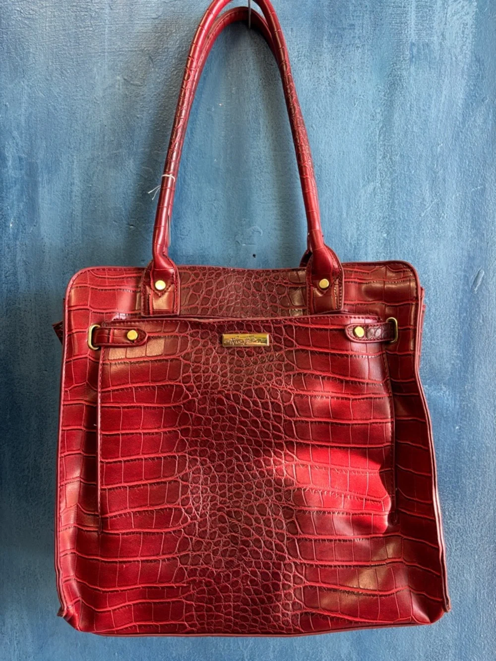 Red Croc-Embossed Tote Bag - Women's Handbag
